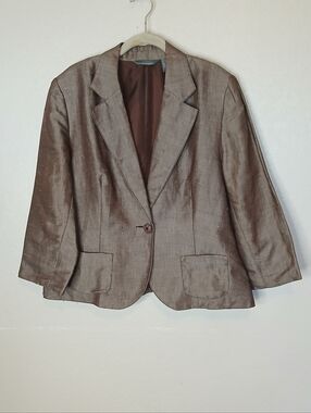 Hillard & Hanson Dark Brown Ramie Lunen Blend Blazer Jacket Size 16 XL
